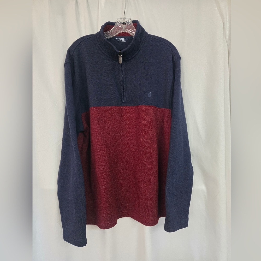 Izod Quarter Zip Fall Knit Sweater in Navy/Red